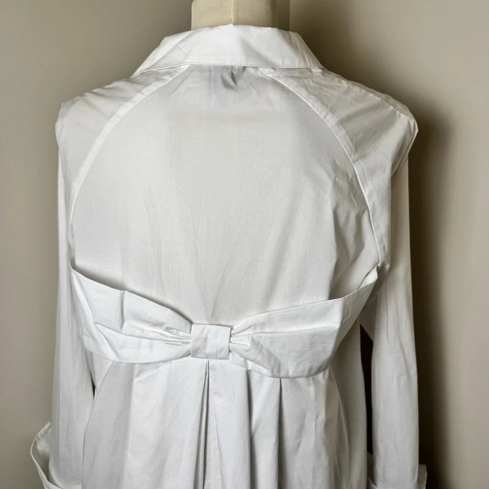 RAVEL Bow Back 100% Cotton Button Front Dress Shirt WHITE / MEDIUM - Picture 7 of 14